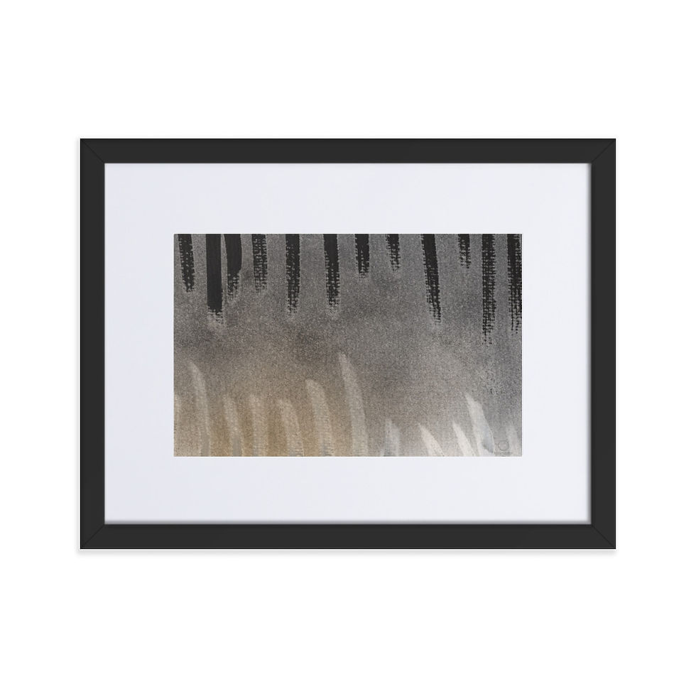 Thumbnail: Grey‑black abstract painting with vertical converging lines and strong dynamic pressure.