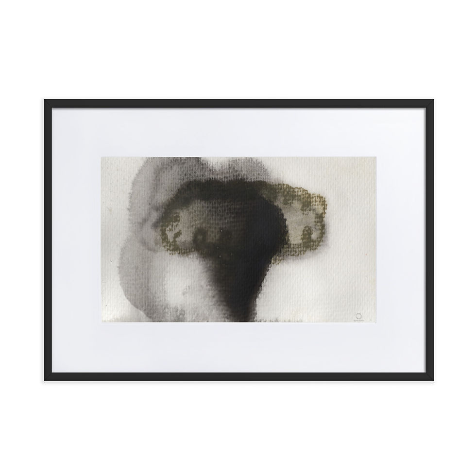 Black and white abstract print with smoky, explosive movement