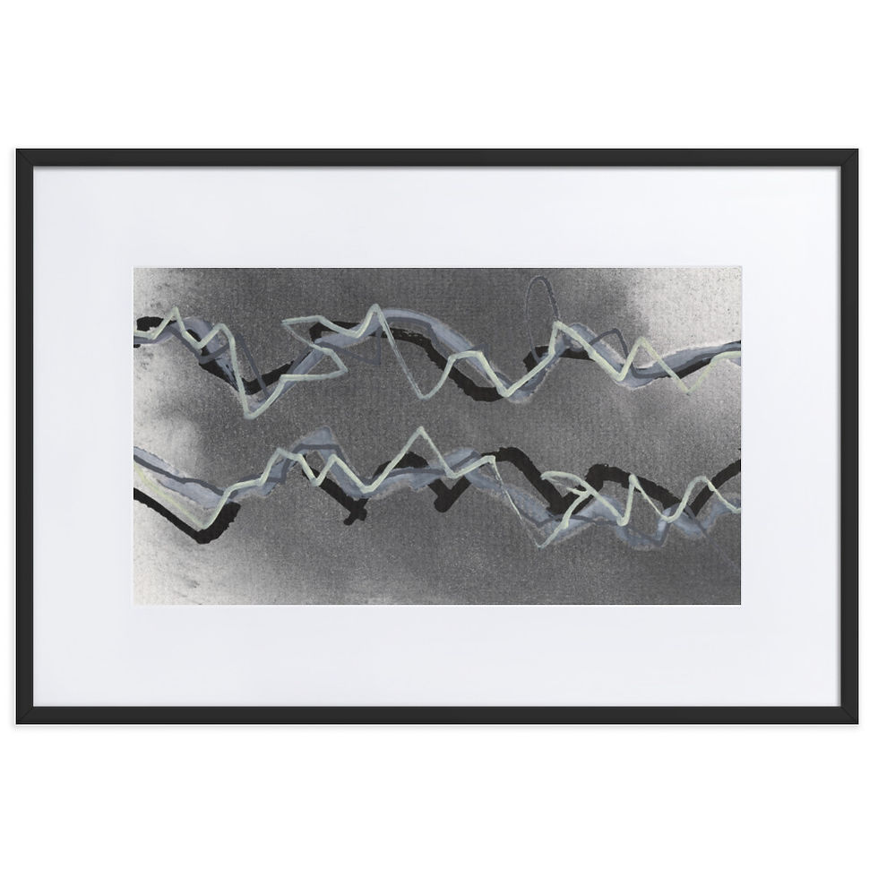 Heavy dark abstract painting with electric, horizontal lines and raw emotional intensity.
