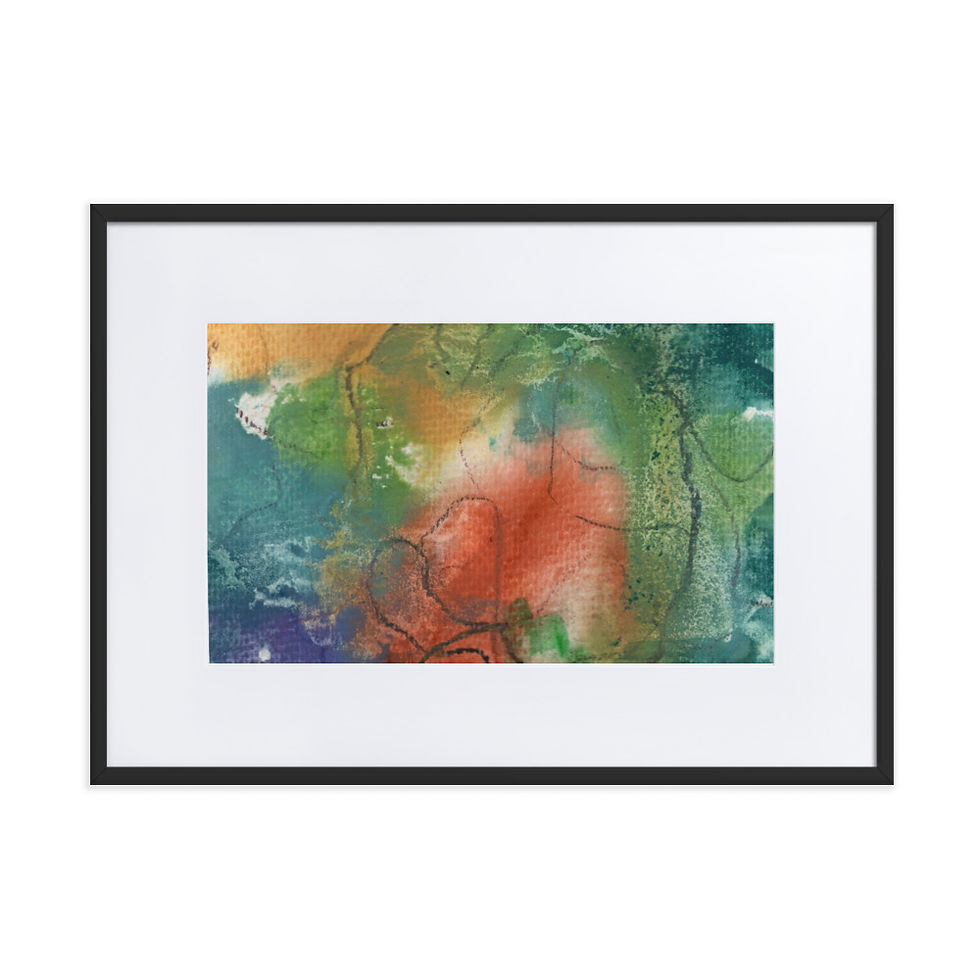 Abstract print in deep green and earthy nature tones with lush, Amazonia‑inspired flow.