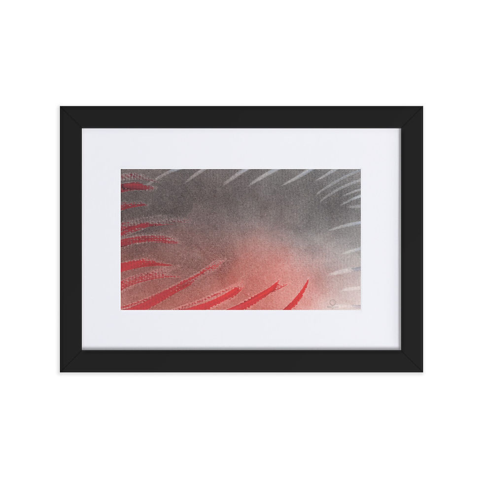 Black‑red abstract painting with grey and blood‑red lines pulling inward with intense dynamic energy