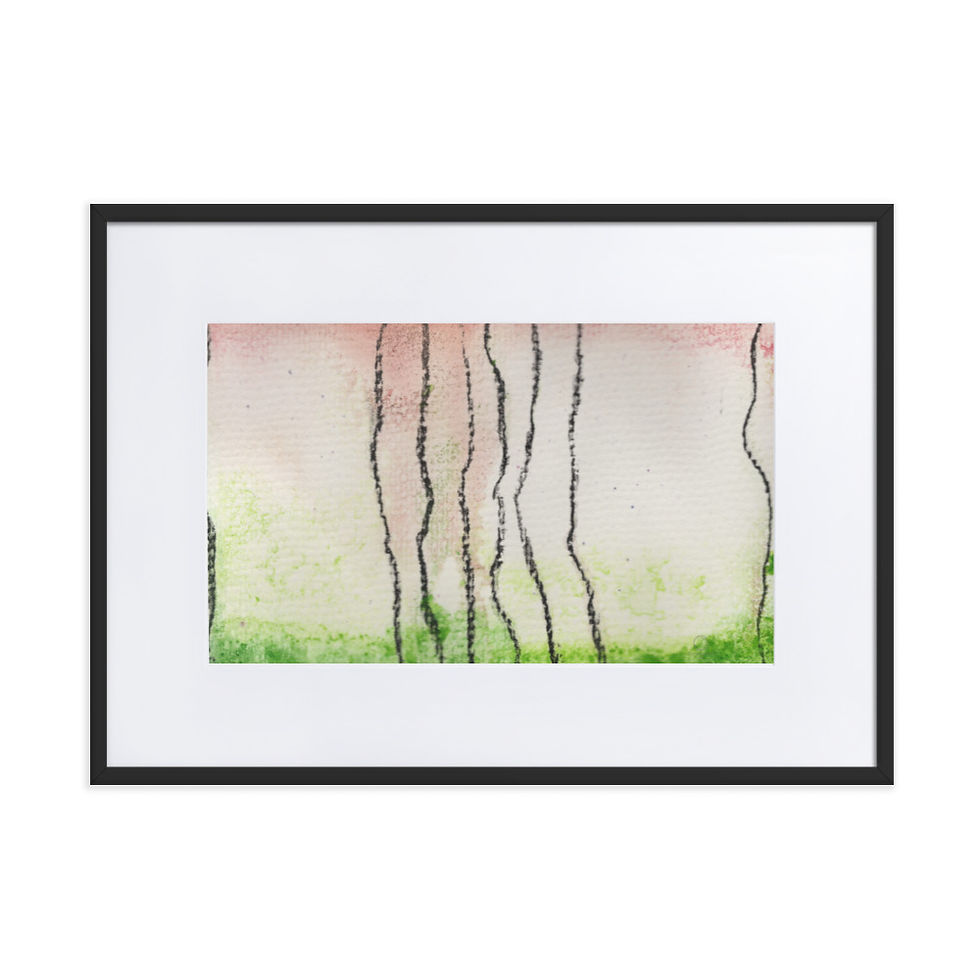 Thumbnail: “Abstract print with vertical lines in grass‑green and peachy‑yellow tones