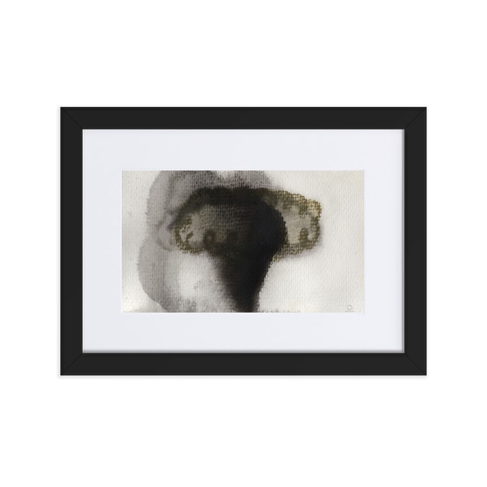 Black and white abstract print with smoky, explosive movement