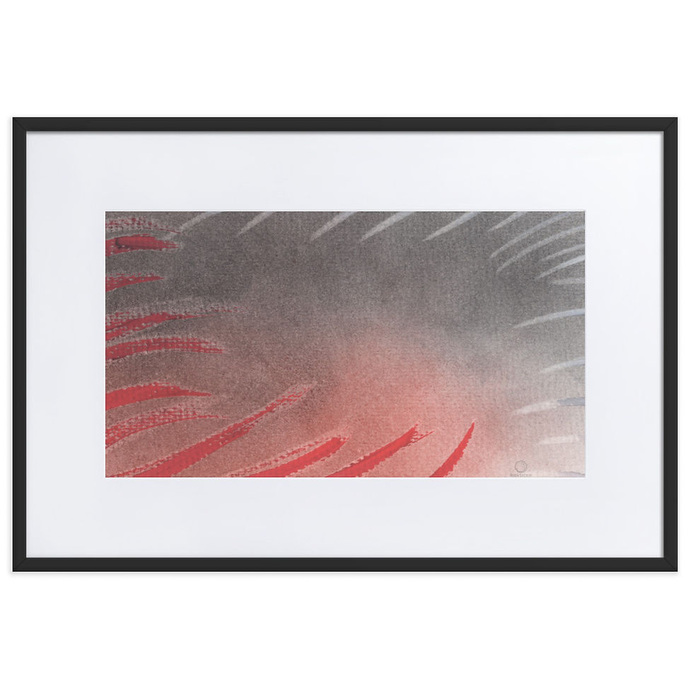 Black‑red abstract painting with grey and blood‑red lines pulling inward with intense dynamic energy