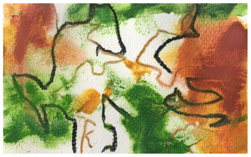 Bold abstract composition with saturated colours and dynamic intuitive gestures