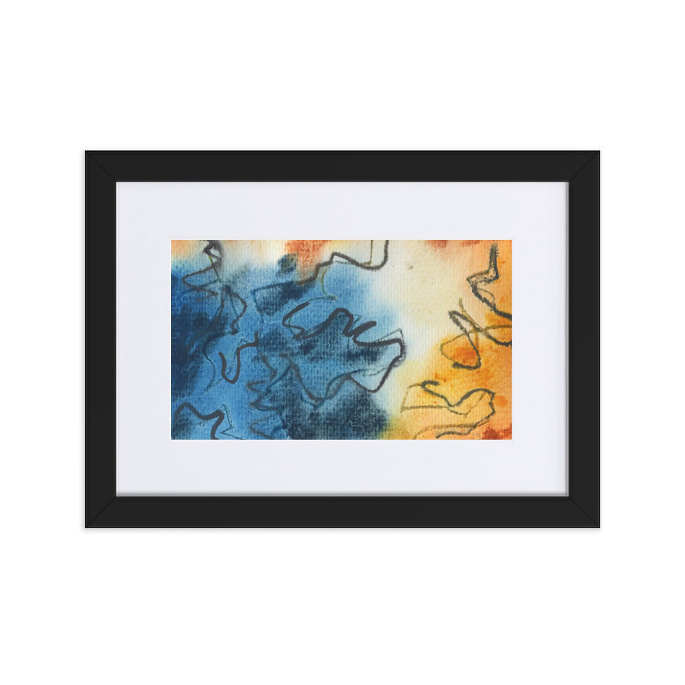abstract print painting. Summer art inspired. deep navy blue and sunny yellow
