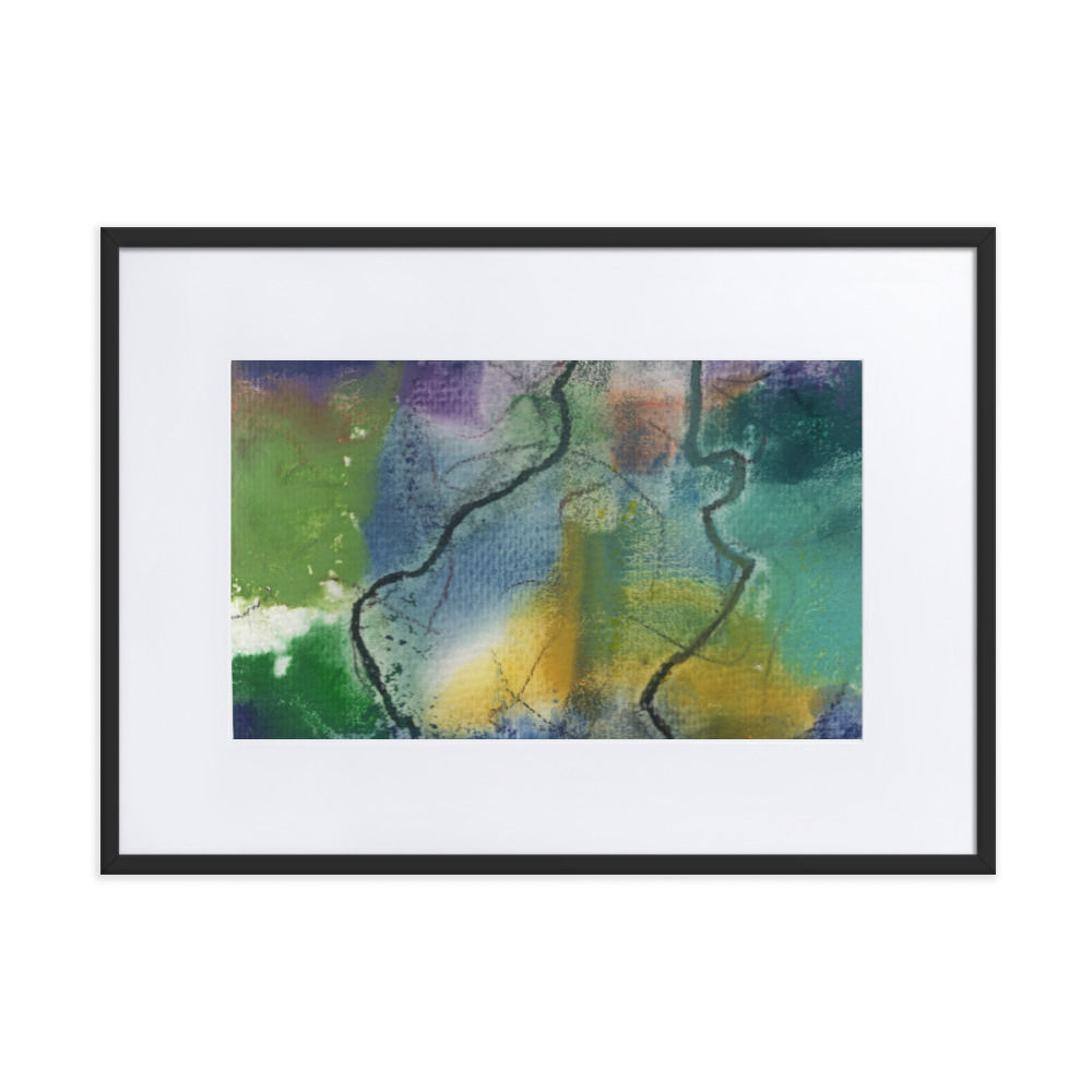 Abstract print in deep green nature tones with flowing, Amazonia‑inspired movement