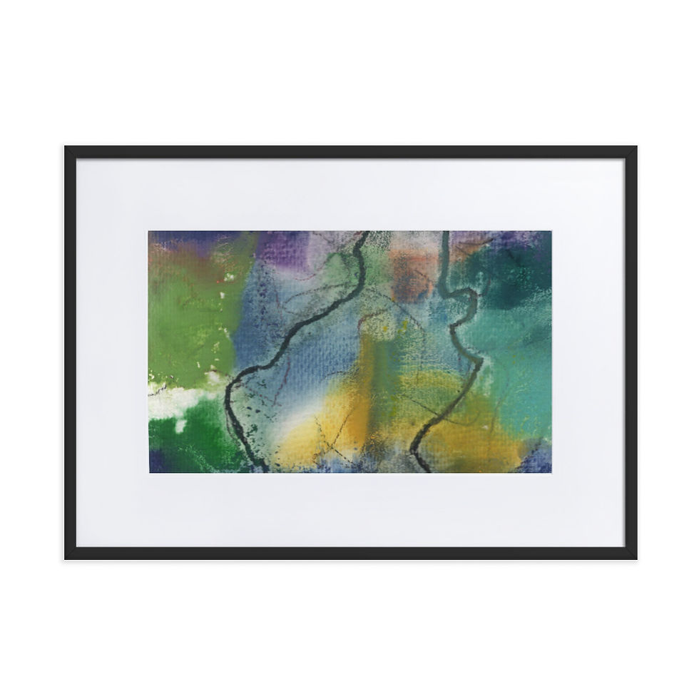 Abstract print in deep green nature tones with flowing, Amazonia‑inspired movement