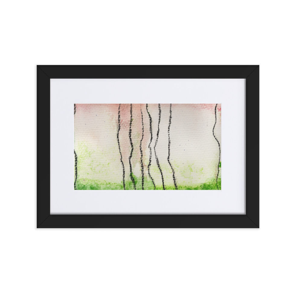 “Abstract print with vertical lines in grass‑green and peachy‑yellow tones