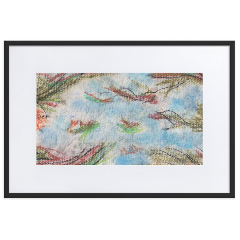 Underwater abstract print in blue, brown and green with fluid, organic movement