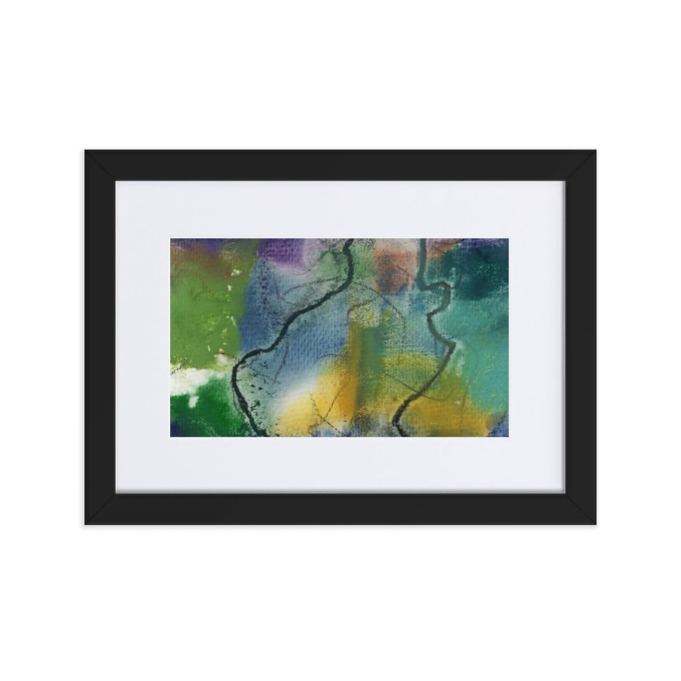 Abstract print in deep green nature tones with flowing, Amazonia‑inspired movement