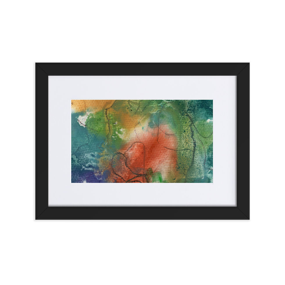 Abstract print in deep green and earthy nature tones with lush, Amazonia‑inspired flow.