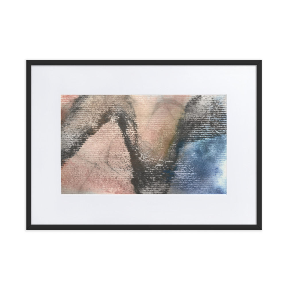 abstract print painting with dynamic lines and colors, blue, gold, black and brown