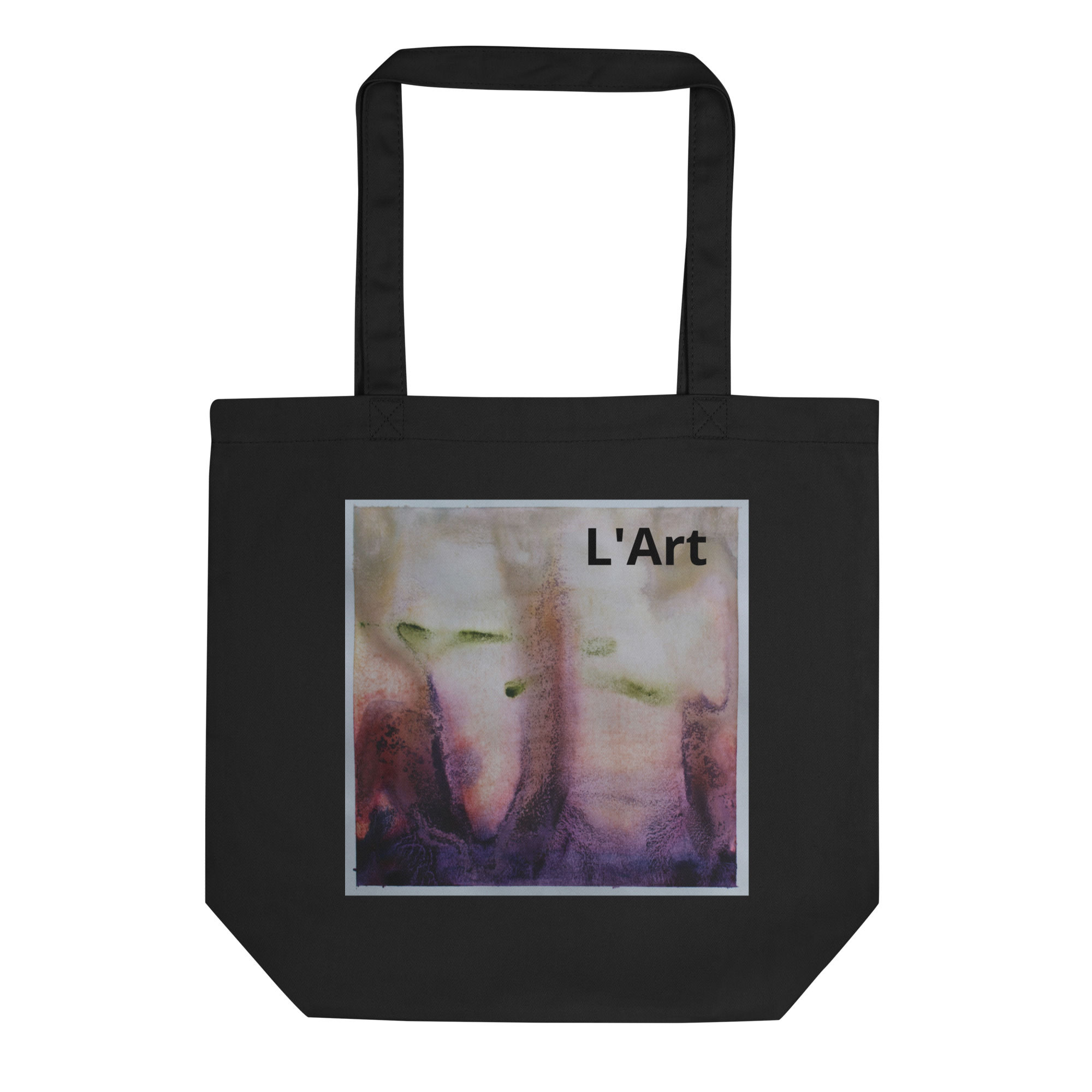 eco tote bag with abstract art print, L'Art , purple design