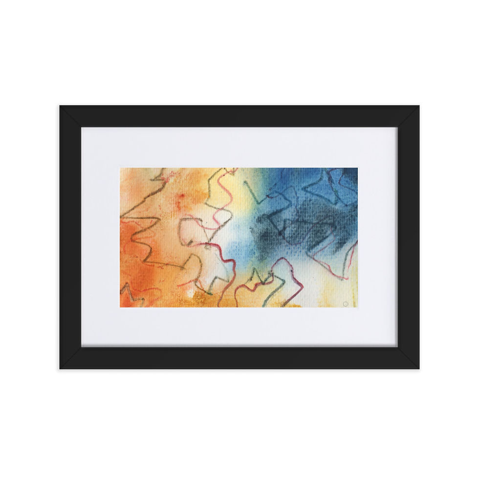 abstract print painting, rich yellow and deep navy blue