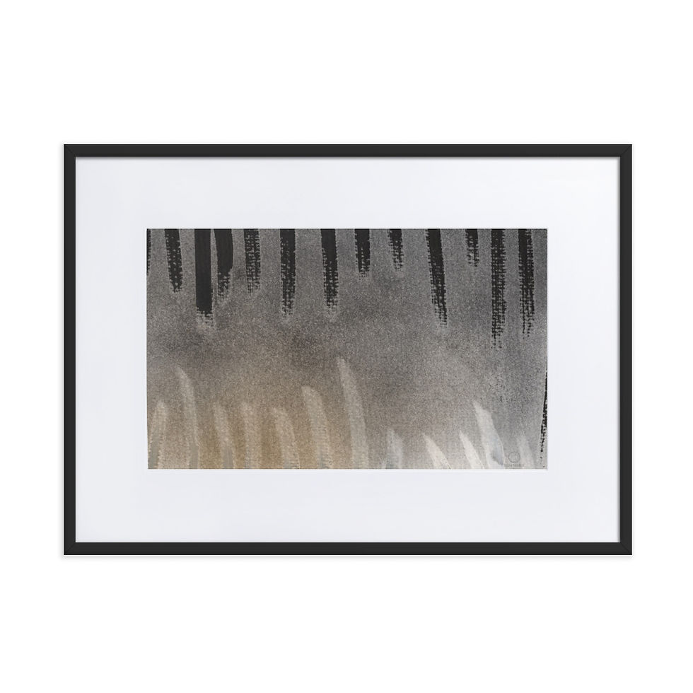 Thumbnail: Grey‑black abstract painting with vertical converging lines and strong dynamic pressure.