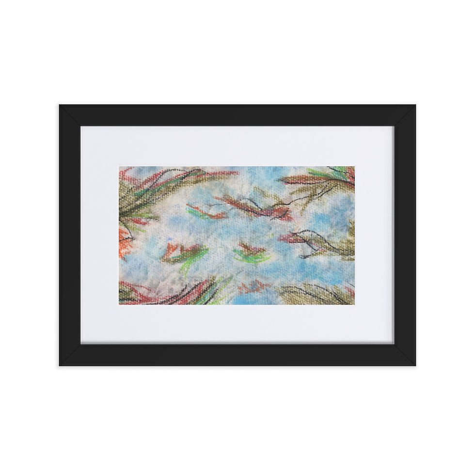 Underwater abstract print in blue, brown and green with fluid, organic movement