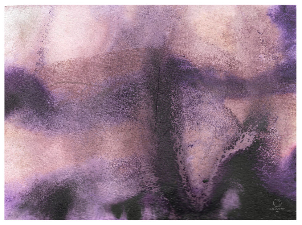 a close up of a purple and black painting
