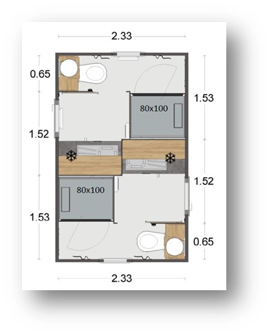 Grundriss des Sanitärgebäudes Essentiel - ES020