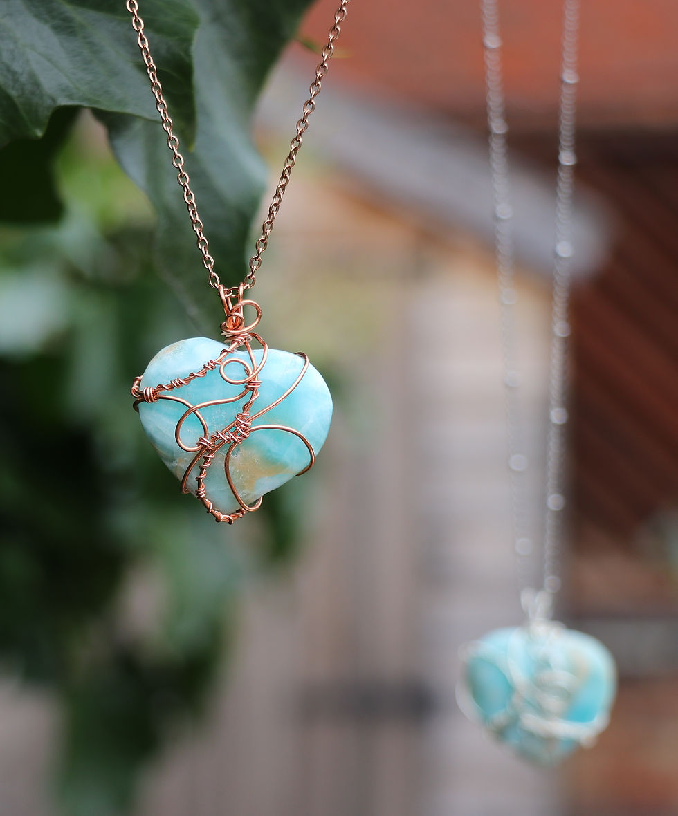 Thumbnail: Caribbean Calcite heart Necklace Wrapped in Copper
