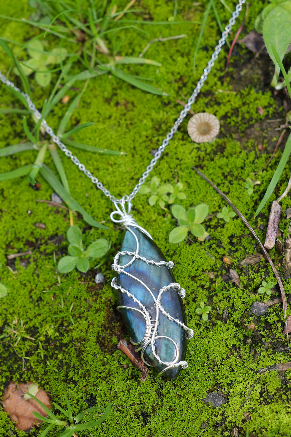 Thumbnail: Marquise Labradorite Pendant Necklace Wrapped in Sterling Silver
