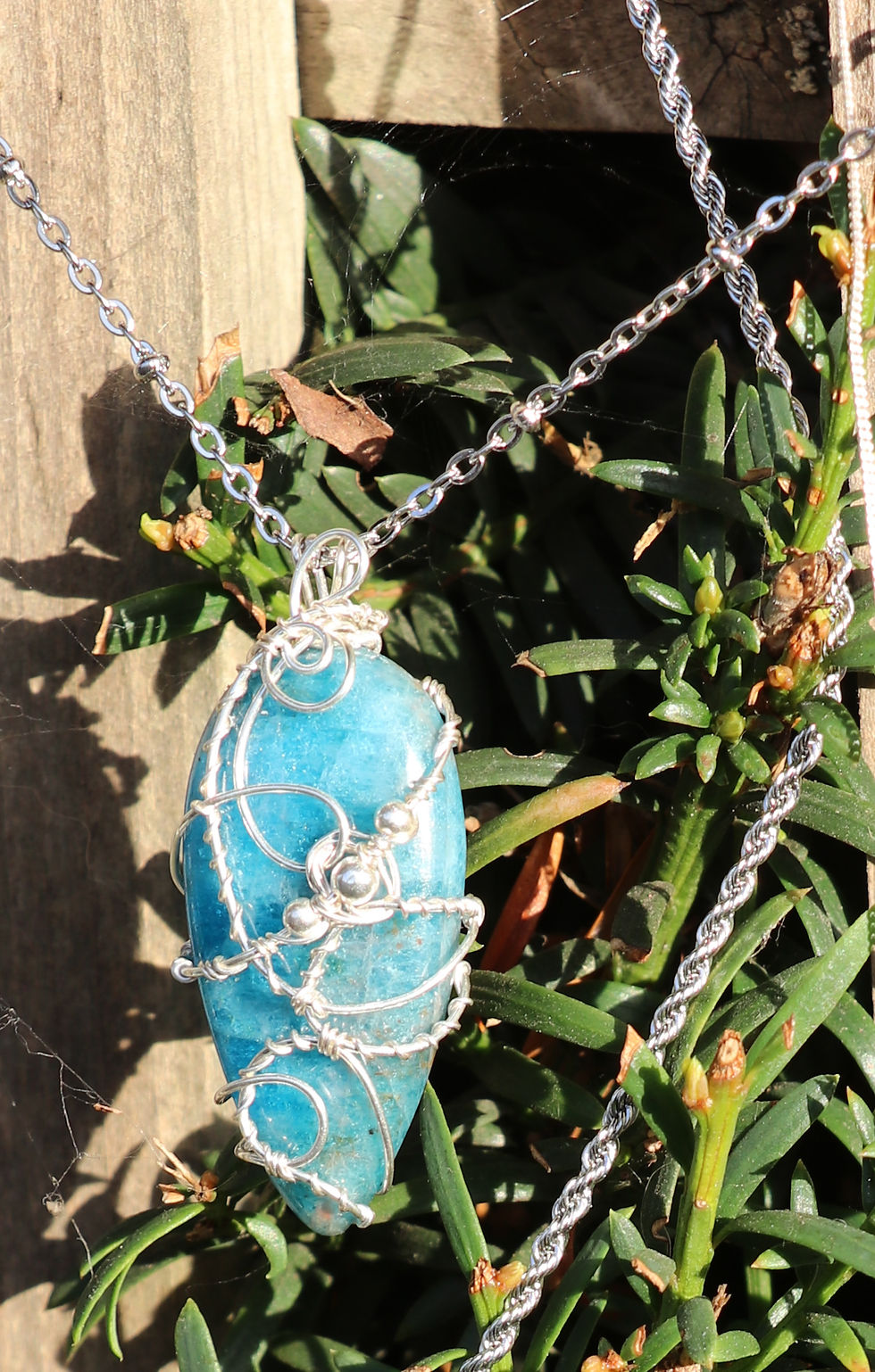 Thumbnail: Apatite - 925 Sterling Silver Wire Wrapped Necklace