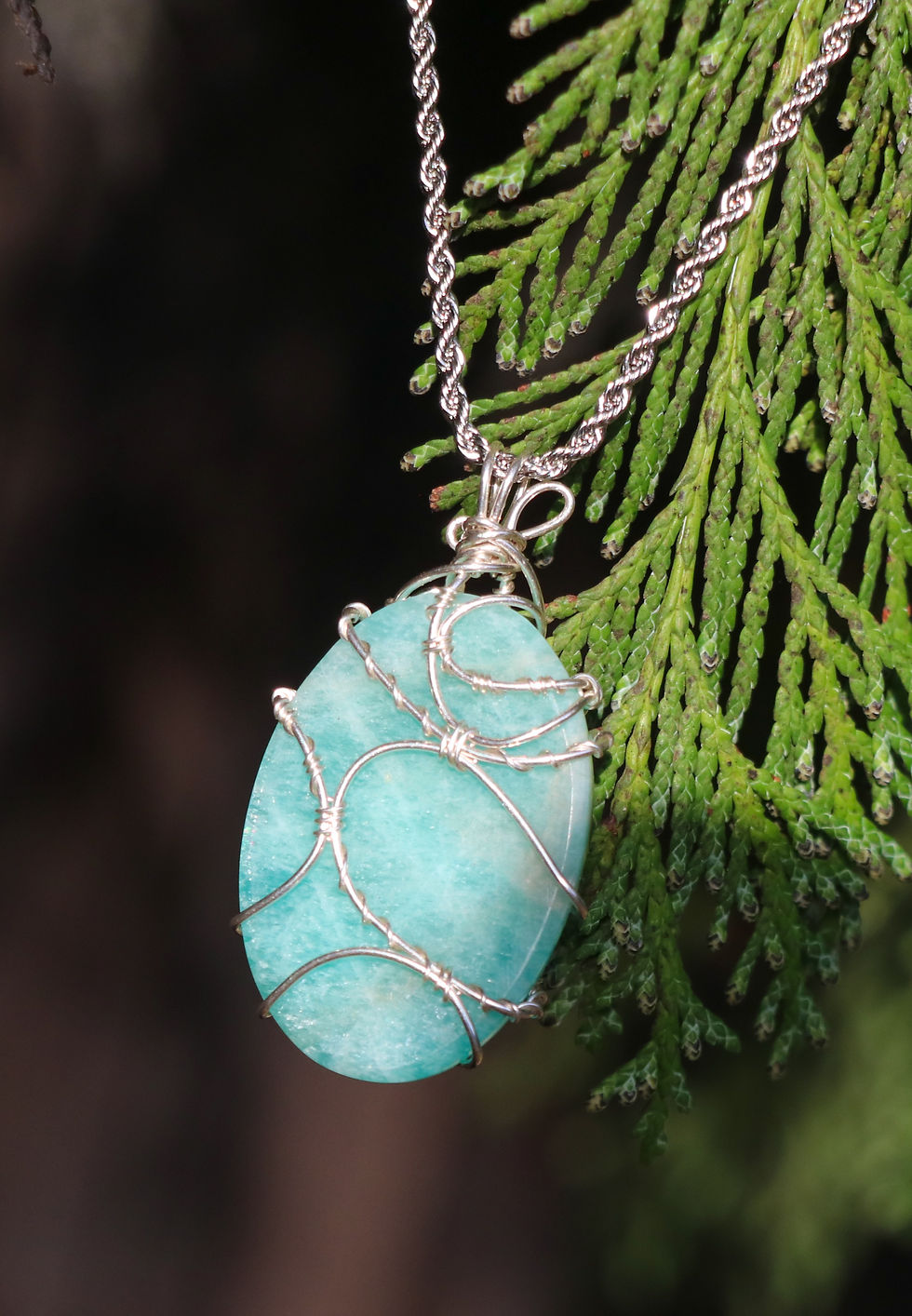 Thumbnail: Amazonite Wrapped in Sterling silver Necklace