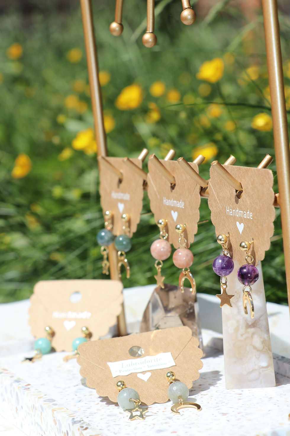 Thumbnail: Golden Boho Moon & Star Crystal Earrings