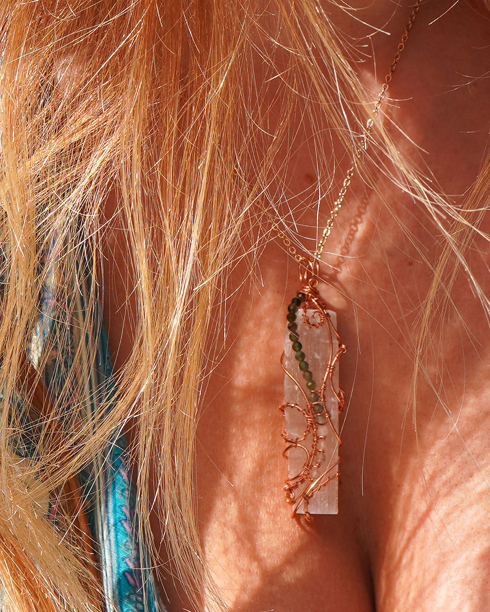 Thumbnail: Selenite With Green Tourmaline Necklace