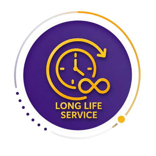 Long life service icon with clock and infinity symbol