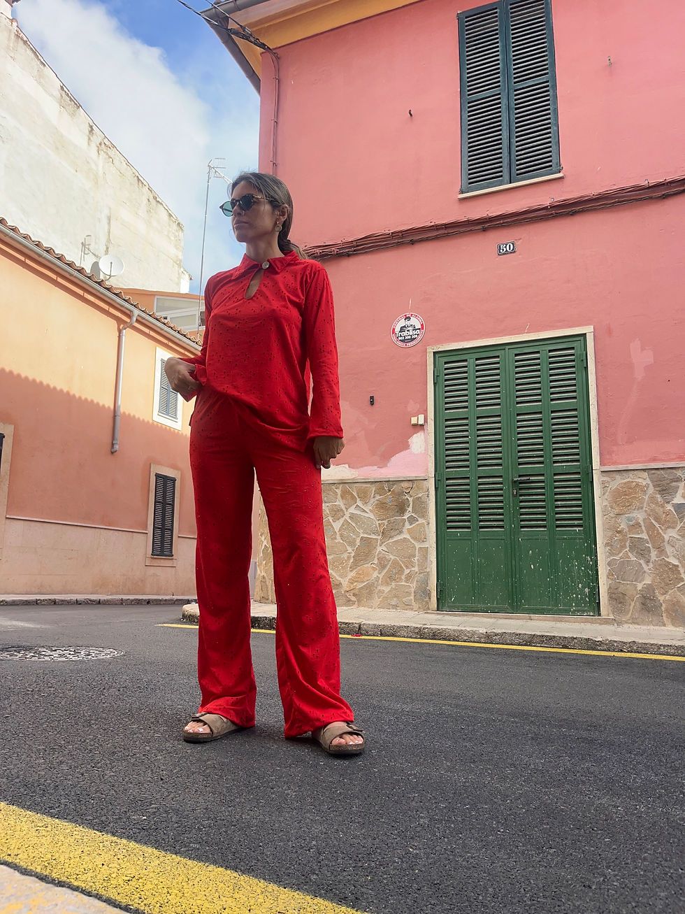 Miniatura: Pant broderie red 