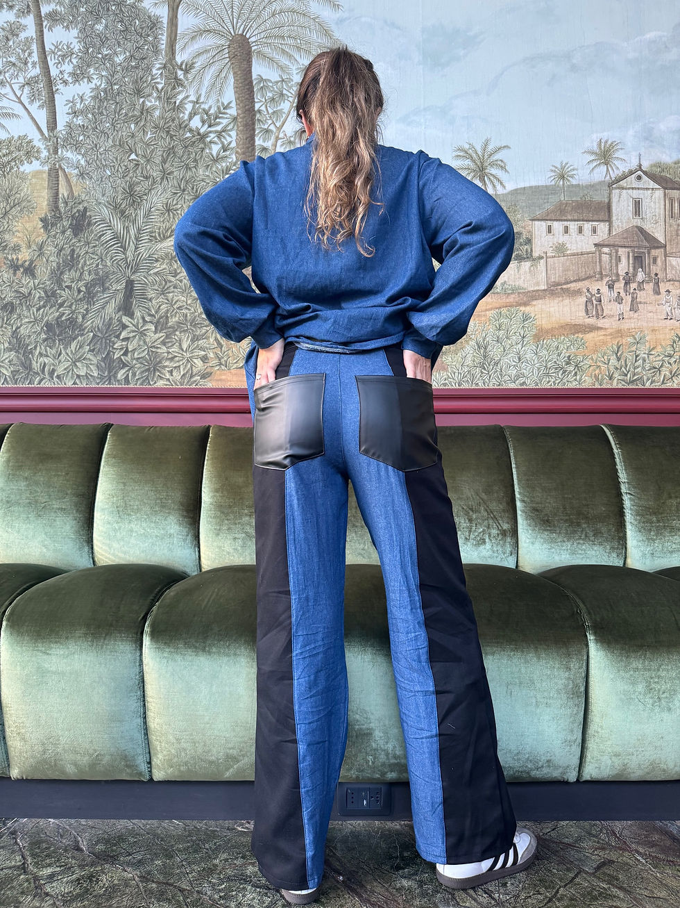Miniatura: Pantalón gabardina jean y cuerina