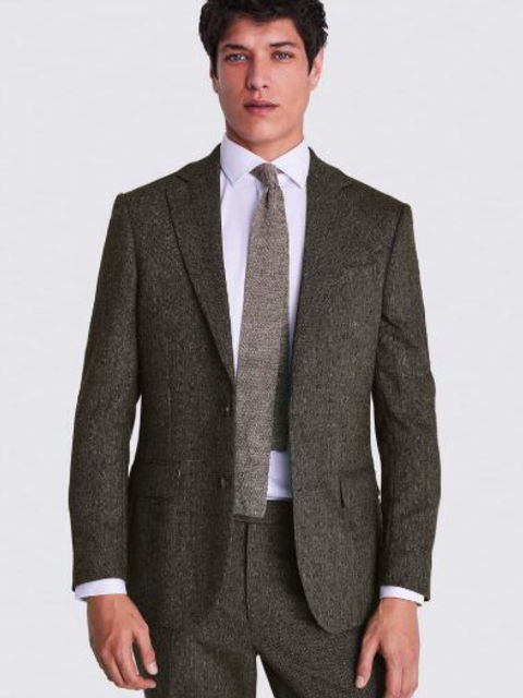 Tailored Fit Olive Herringbone Suit