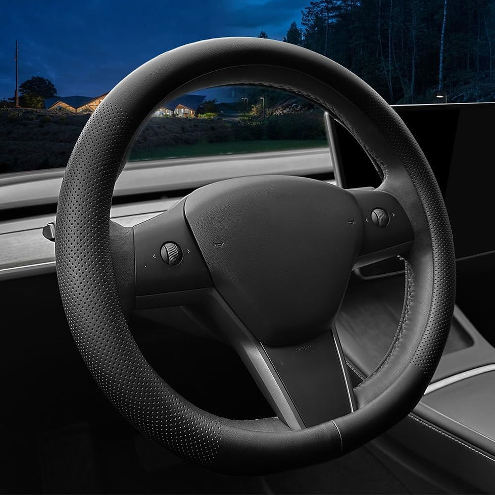 Thumbnail: Nappa Leather Steering Wheel Cover for Tesla Model 3/Y - Black