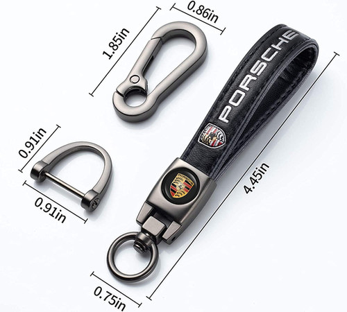 2-Piece Black Leather Keychain Set – For Porsche Keys