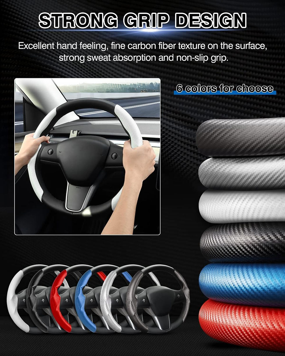 Thumbnail: Tesla Model 3/Y Carbon Fiber Steering Wheel Cover White 2016-2026