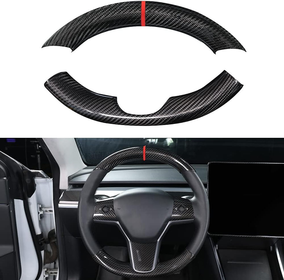 Thumbnail: Carbon Fiber Steering Wheel Cover for Tesla Model 3/Y - Bright Black, 2-Pack