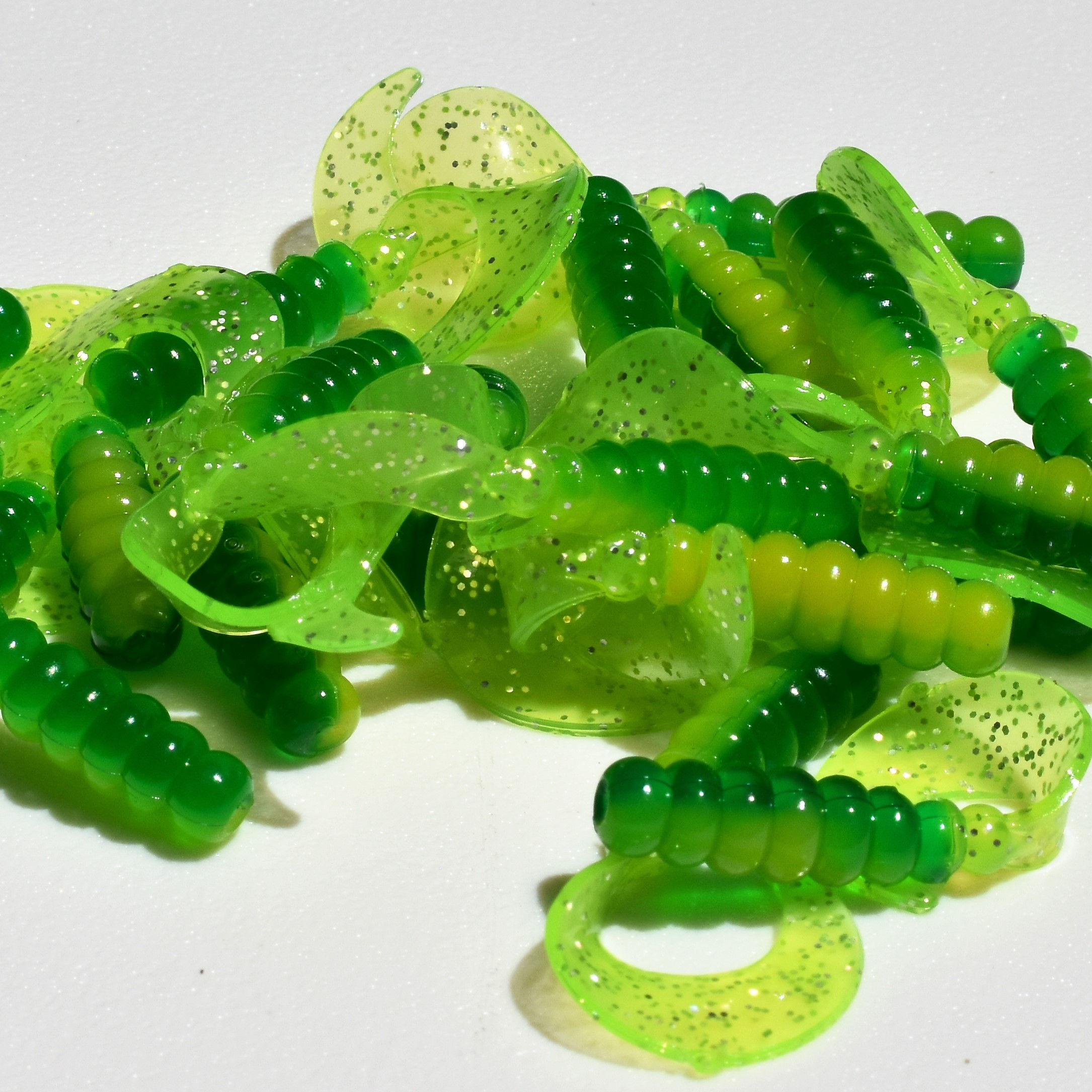 2" Fat Grub - Tractor Green \ Chart. Sparkle (25 Pack) Item#: 21002