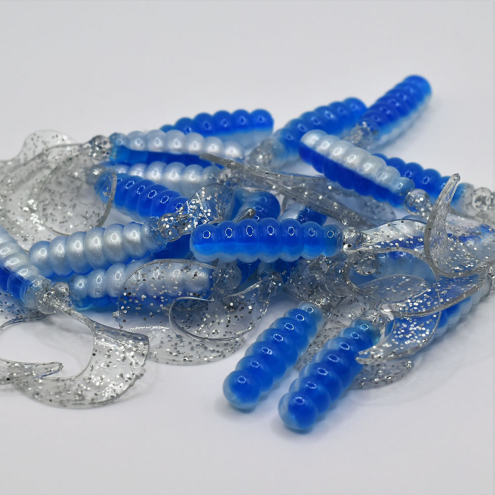Thumbnail: 2" Fat Grub - Blue & Silver (25 Pack) Item#: 21012