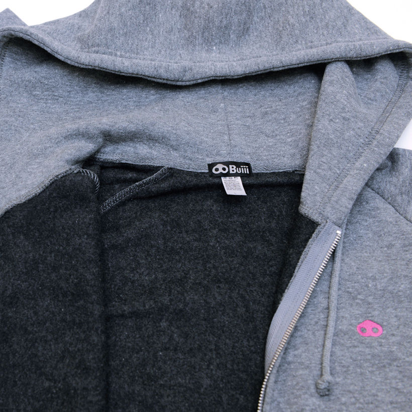 Miniature : Sweat à capuche zippé Buiii doublé polaire, gris chiné, BUIPA-0003