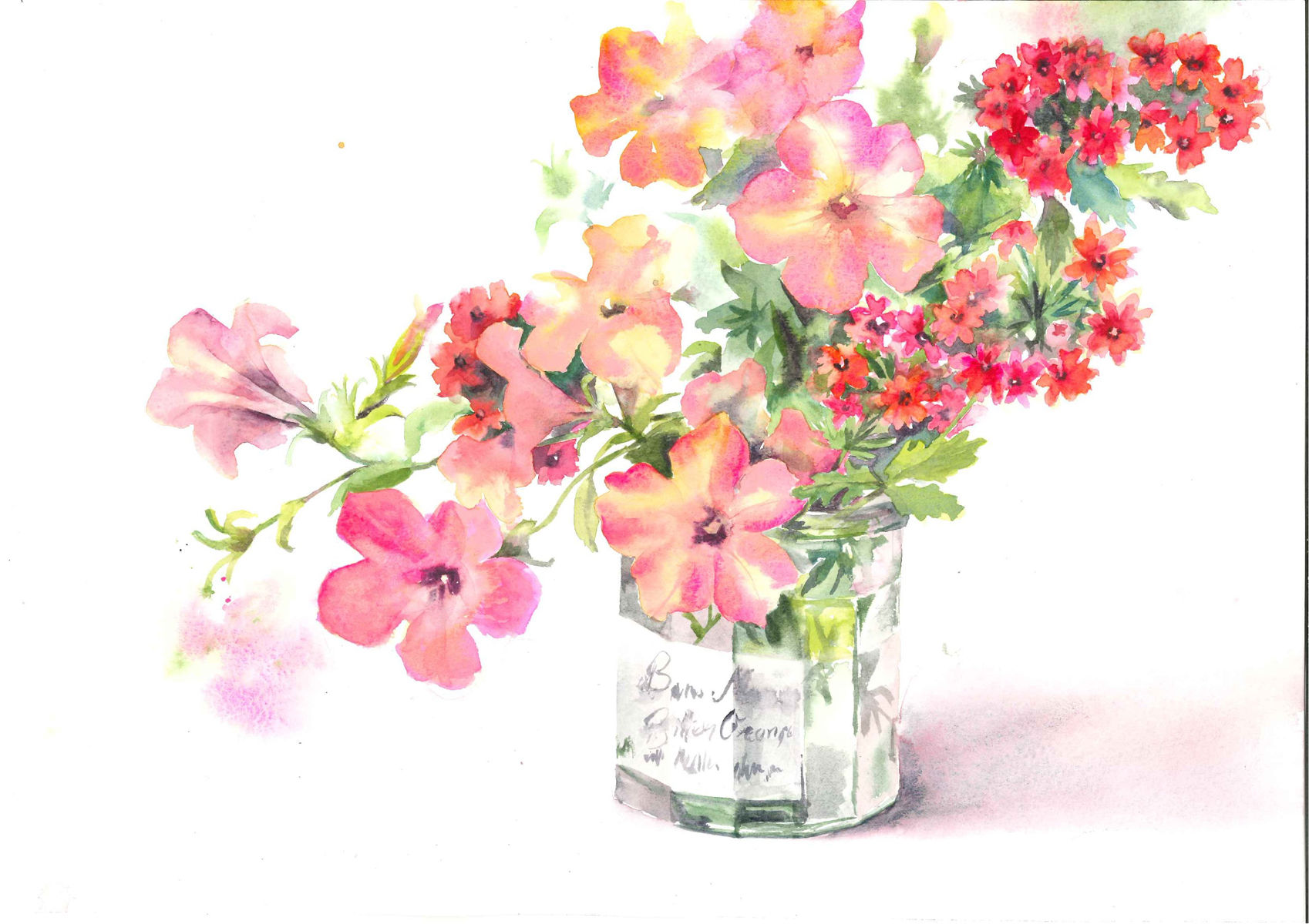 Petunia and Verbena, original watercolour on paper