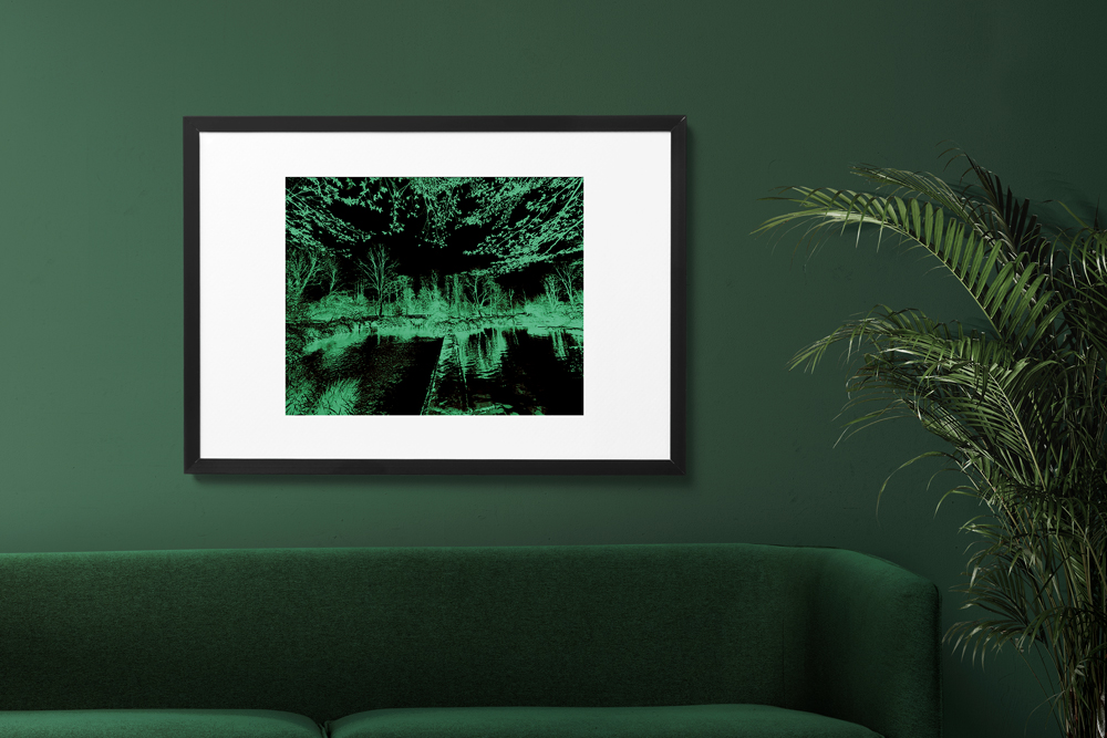 Stillness art in green living room