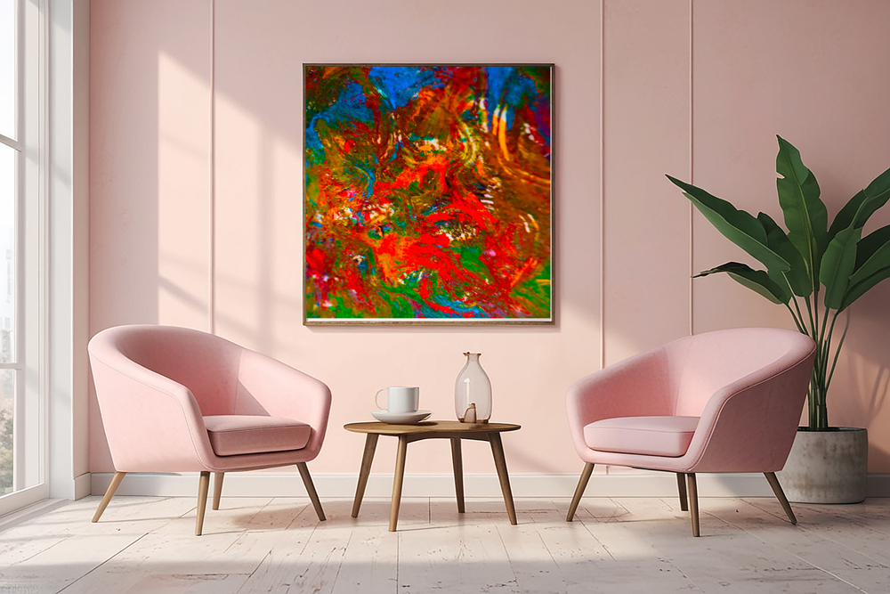 Splash art in a modern pink living room