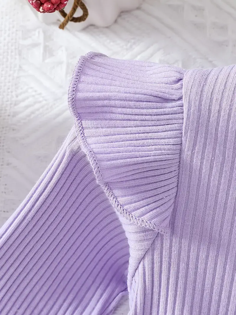 Thumbnail: Baby Girls Flying Sleeves Crew Neck Ruffles Dress