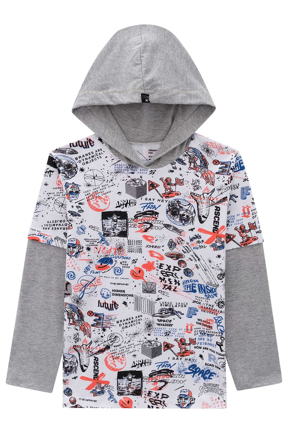 Miniatura: Camiseta meia malha estampada com detalhes em meia malha - 50816