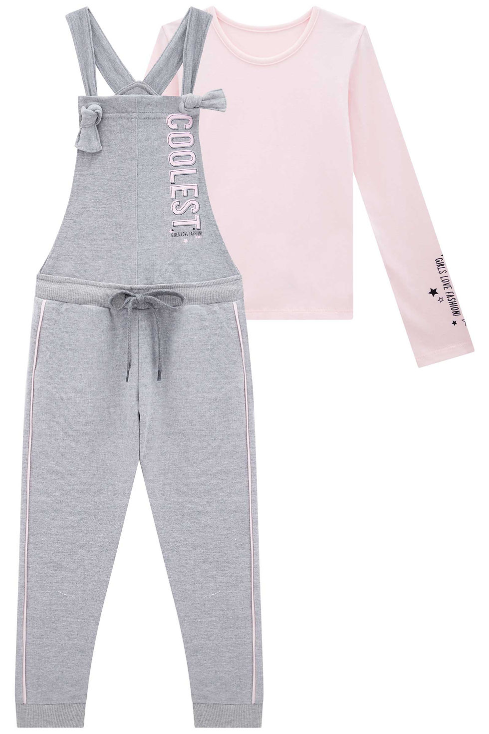Miniatura: Conjunto de blusa em cotton e jardineira em moletom sem pelúcia - 51154