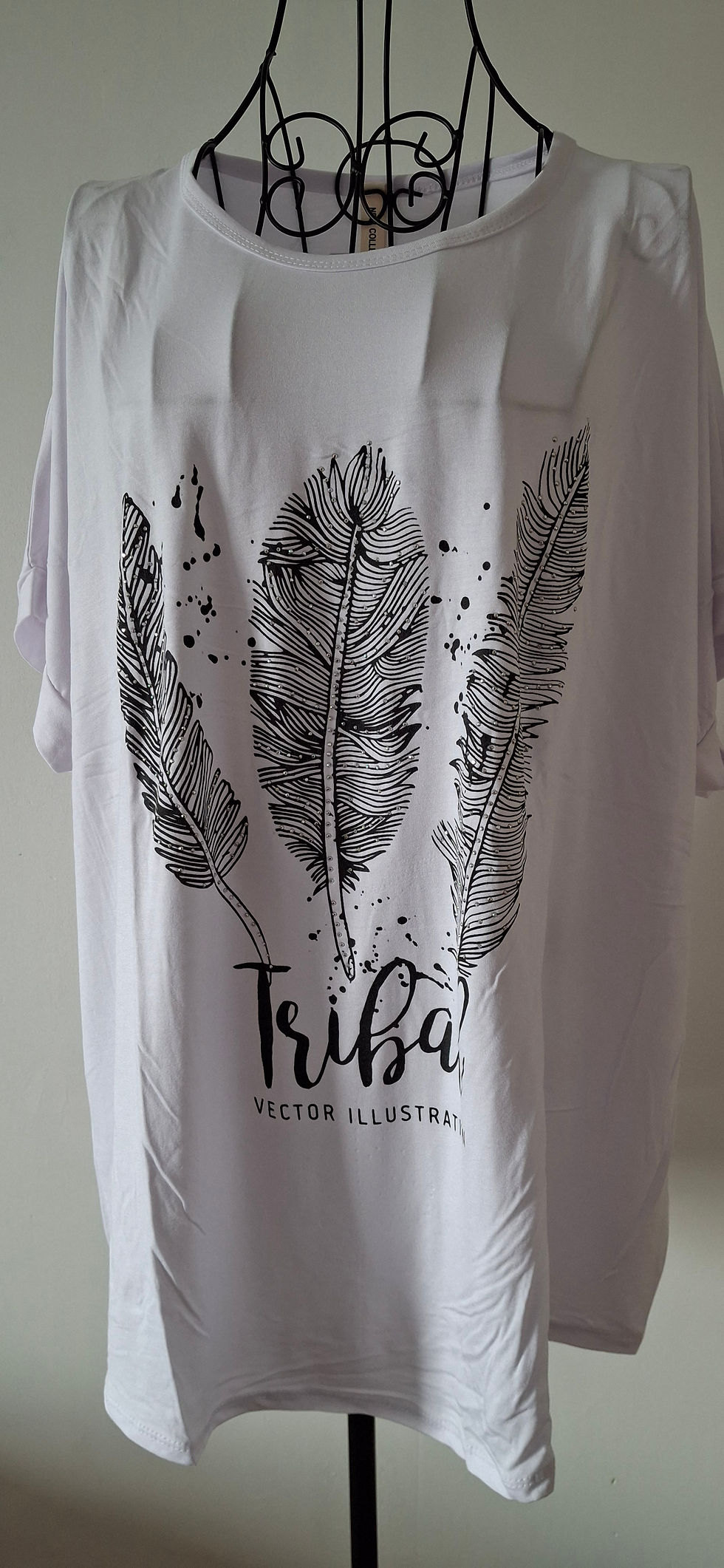 Thumbnail: Plus size black tribal feather print top