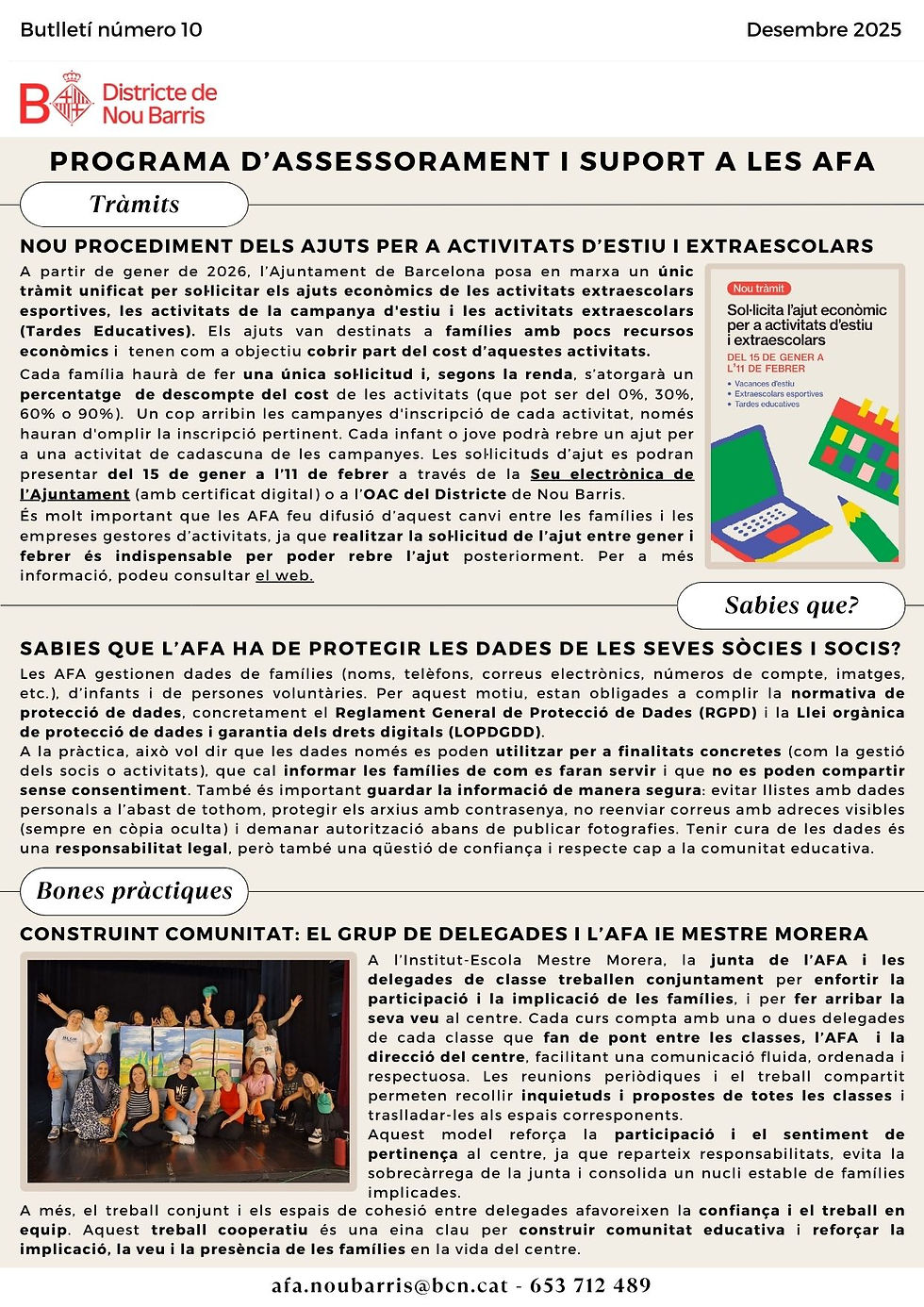 Butlletí 010, programa assessorament i suport AFA