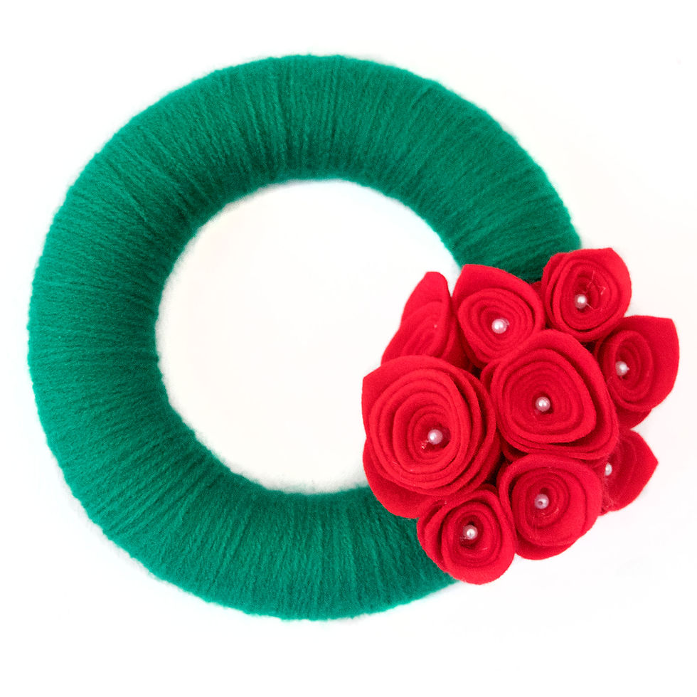 Thumbnail: Green Wool Wreath with Red flowers