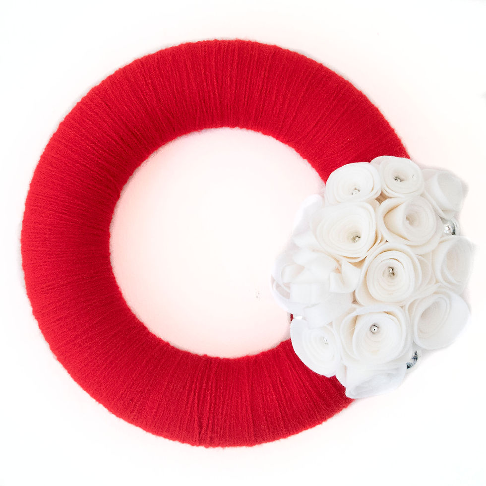 Thumbnail: Red Wool Wreath with White Flowers and Silver Accents